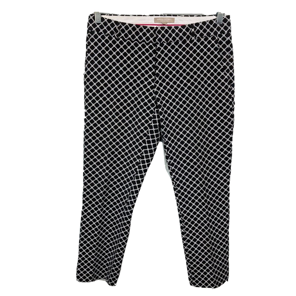 Banana Republic Pants Womens Sz 6 Black Lattice Print Hampton Slim Dress